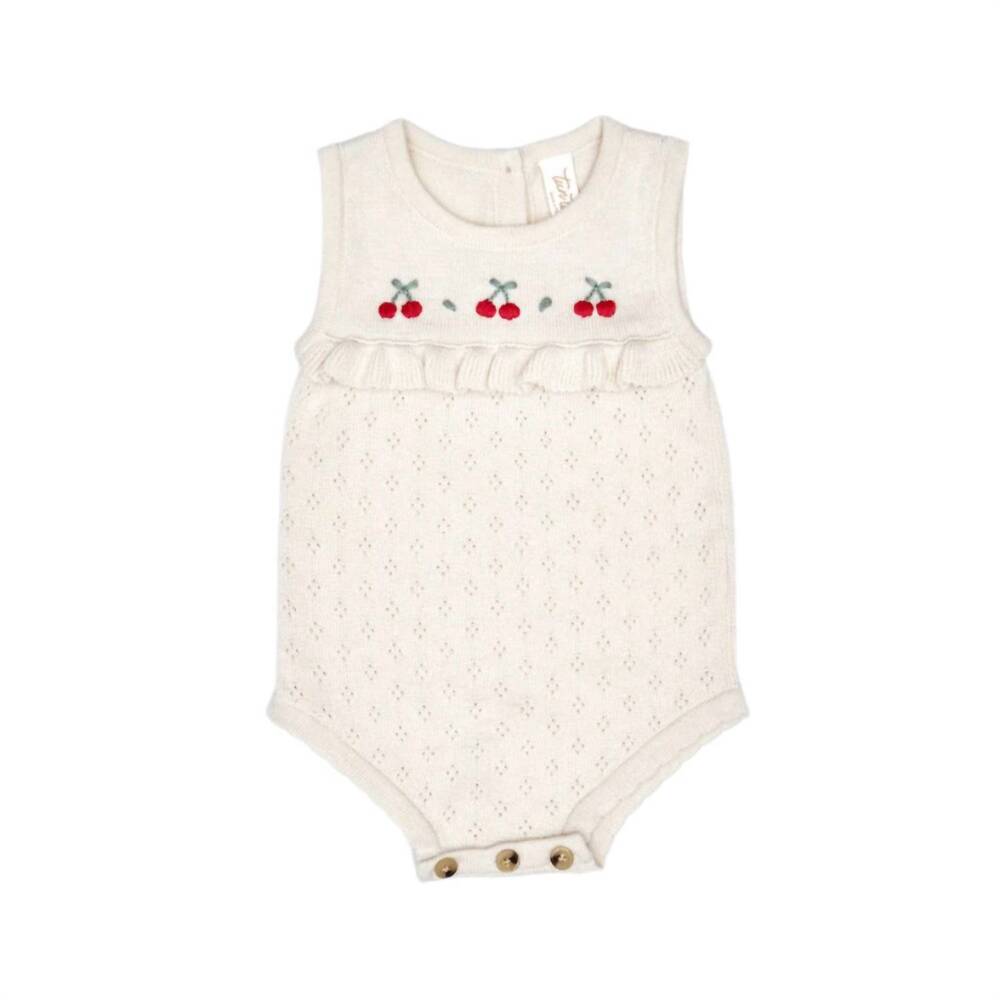 NEW TUN TUN girl's cherry pointelle knit bubble in white